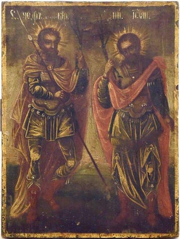 Icoon - Sint Theodore Varangian en zijn zoon John - Hout, Antiek en Kunst
