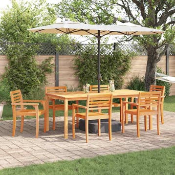 vidaXL Tuin eettafelset 9 st Bruin Massief Acaciahout, Verzenden, Nieuw, Meer dan 8 zitplaatsen
