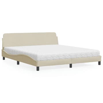 vidaXL Bed met matras Dover stof crèmekleurig 180x200 cm, Eenpersoons, Verzenden, Nieuw, 80 cm