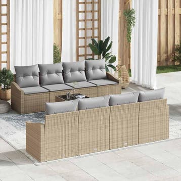 vidaXL Bankstel 7 st Beige en Grijs poly rattan, Verzenden, Nieuw, Rotan, 7 zitplaatsen