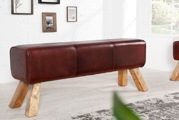 Retro bank TURNBOCK 120cm met echt leren bekleding, Ophalen of Verzenden, Nieuw