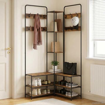 vidaXL Kapstok met schoenenbank Oud hout 143 x 30 x 199,5 cm, Kleding | Dames, Kledingrekken, Verzenden, Nieuw
