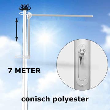 BUDGET HIJSBARE polyester baniermast 7 meter conisch, Nieuw