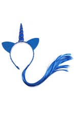 Eenhoorn Haarband Haar Blauw Unicorn Diadeem Oortjes Blauwe, Ophalen of Verzenden, Nieuw, Carnaval, Accessoires