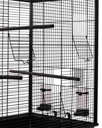 Vogelkooi Flamingo Gru Zwart – Parkietenkooi met Dakopeni., Verzenden, Nieuw, Metaal, Vogelkooi