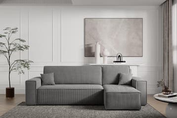 Hoekbank Ribstof Karlo Antraciet | Universeel | €449,-, Huis en Inrichting, Banken | Bankstellen, Hout, Hoekbank, 200 tot 250 cm