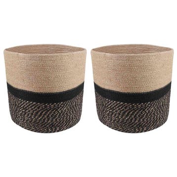 vidaXL Plantenpot Set 2 st Naturel en Zwart Ø 28 x 28 cm, Verzenden, Nieuw, Minder dan 30 cm