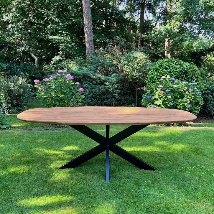 Deens ovale tuintafel met stalen kruispoot -  240, Tuin en Terras, Tuintafels, Ophalen of Verzenden