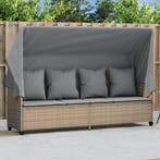 vidaXL Ligbed met luifel en kussen poly rattan beige, Verzenden, Nieuw