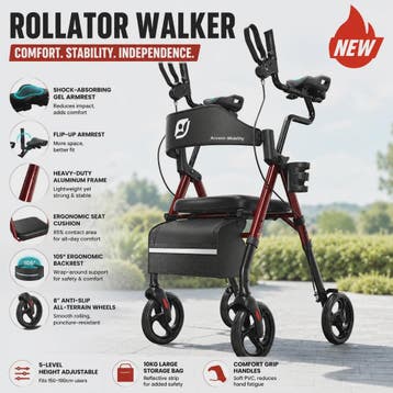 Staande Rollator Walker met PU Zadel en Rugleuning - Opvouwb, Verzenden, Nieuw