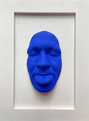 gregos - Blue mockery on white background-white frame