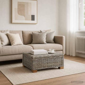 vidaXL Salontafel GENDT Natuurlijk rattan Kubu grijs 67 x 60, Verzenden, Nieuw, Rotan