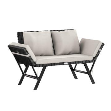Polyrotan Tuinbank Zwart/Crème 176x56x81cm (Tafels-Stoelen), Tuin en Terras, Verzenden, Nieuw