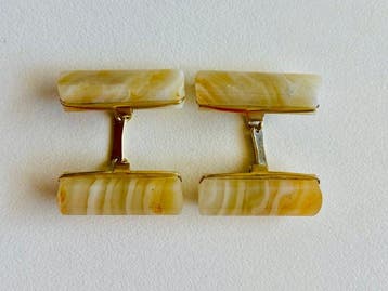 Zilver - Manchetknopen - Agaat / 875 USSR, Antiek en Kunst