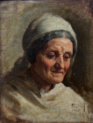 Italiaanse school (XIX) - Ritratto di anziana contadina, Antiek en Kunst