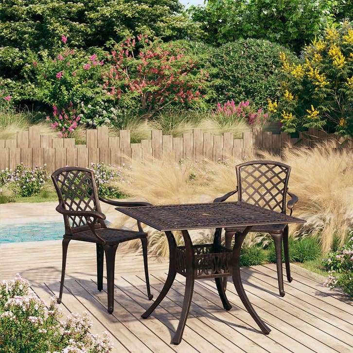 vidaXL 3-delige Bistroset gietaluminium bronskleurig, Tuin en Terras, Tuinsets en Loungesets, Nieuw, 2 zitplaatsen, Aluminium