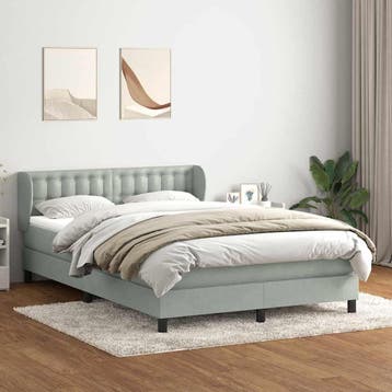 vidaXL Boxspring met matras fluweel lichtgrijs 160x210 cm, Verzenden, Nieuw, Tweepersoons, Stof