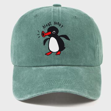Stoere Katoenen Baseball Cap met Cartoon Pinguïn - Gebogen K, Verzenden, Nieuw