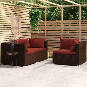 vidaXL 3-delige Loungeset met kussens poly rattan bruin, Tuin en Terras, Tuinsets en Loungesets, Verzenden, Nieuw, Loungeset