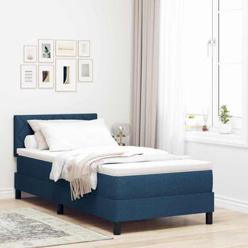 vidaXL Boxspring bed met LED-stripverlichting Blauw 90 x 200, Eenpersoons, Nieuw, Stof, Verzenden