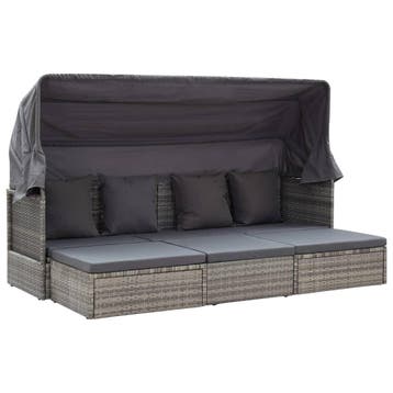 vidaXL Tuinbed met luifel poly rattan gemengd grijs, Verzenden, Nieuw