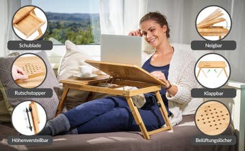 Laptoptafel Bamboe 55x28x35cm ventilatiegaten & lade, Verzenden