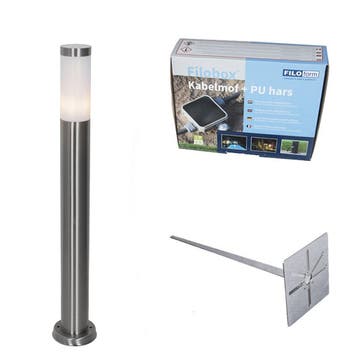 Buitenlamp staal met opaal glas met grondpin en kabelmof, Verzenden, Nieuw, Staal