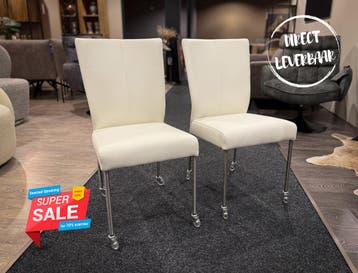***SALE*** 2 (set) Eetkamerstoelen Bell Wit Leder RVS, Verzenden, Nieuw