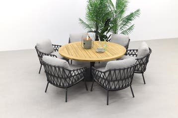 4 Seasons Calpi/Saba Ø160 cm. - Low dining - ronde tuinset, Verzenden, Nieuw, Hout, Tuinset