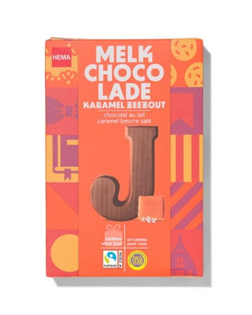 HEMA Chocoladeletter melk karamel zeezout J 135g, Verzenden, Nieuw