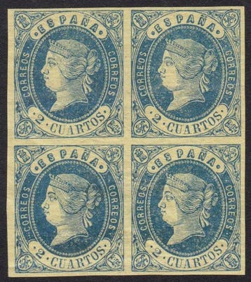 Spanje 1862 - Isabel II. 2 kamers, blauw. - Edifil 57 B4, Gestempeld
