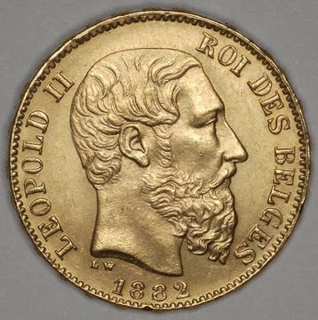 België. Leopold II. 20 Francs 1882 over 72 - *RARE OVERDATE*