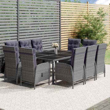vidaXL 11-delige Tuinset poly rattan grijs, Verzenden, Nieuw, Meer dan 8 zitplaatsen, Tuinset