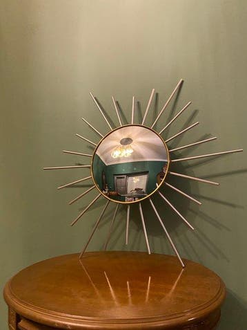 Spiegel - Messing, Glas, Hout - Bolle convex zonnespiegel
