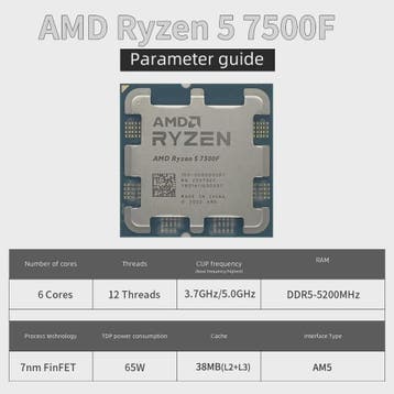 AMD Ryzen 5 7500F Processor: 6 Cores, 12 Threads, 5.0GHz, AM, Verzenden, Nieuw