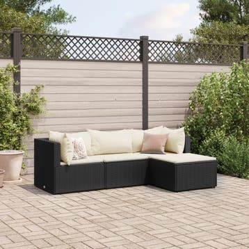 vidaXL 4-delige Loungeset met kussens poly rattan zwart, Verzenden, Nieuw, 4 zitplaatsen, Loungeset