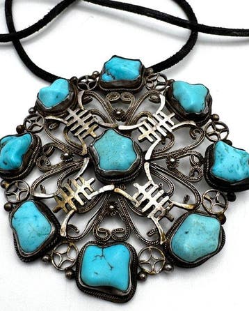 Zilver - Ketting - turkoois cabochons