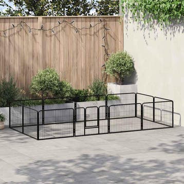 vidaXL Hondenren met 12 panelen 80x60 cm staal zwart, Dieren en Toebehoren, Honden-accessoires, Verzenden, Nieuw