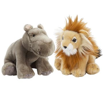 Zachte pluche knuffels set - Leeuw en Nijlpaard - 18 cm, Verzenden, Nieuw