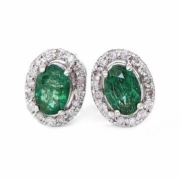 Oorbellen - 14 karaat Witgoud, Zambia - 1.20ct. tw. Smaragd, Nieuw