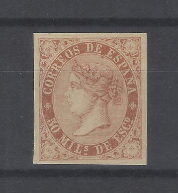 Spanje 1867 - Isabel II - proef in het rood - Edifil 96Ps, Gestempeld