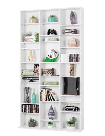 Hoge Boekenkast 27 Vakken – Wit Houten CD/DVD Opbergrek 190c, Huis en Inrichting, Verzenden, Nieuw
