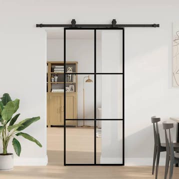 vidaXL Schuifdeur met beslagset 90x205 cm ESG glas zwart, Verzenden, Nieuw