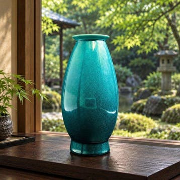 Vaas - Keramiek (Kyo-yaki / Kiyomizu-yaki), diepgroen
