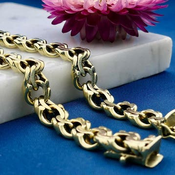 Massief gouden platte Prince of Wales schakelarmband | 21 cm, Sieraden, Tassen en Uiterlijk, Armbanden, Ophalen of Verzenden, Gebruikt