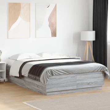 vidaXL Bedframe met LED-verlichting grijs sonoma eiken, Verzenden, 140 cm, 200 cm, Grijs