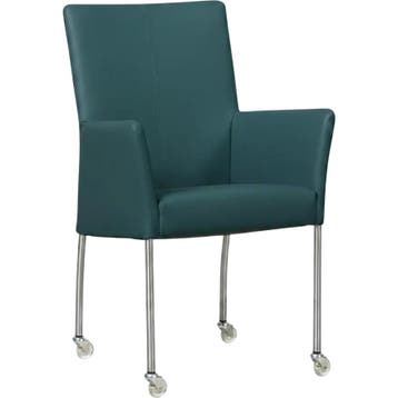 Leren eetkamerstoel Comfort met wieltjes en armleuning -, Huis en Inrichting, Stoelen, Blauw, Nieuw, Leer, Ophalen of Verzenden