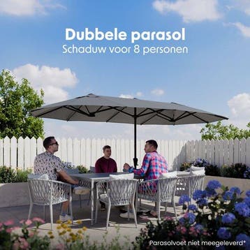 2dekans | LifeGoods Dubbele Parasol - Tuin - 220x400cm - tot, Ophalen of Verzenden, Zo goed als nieuw