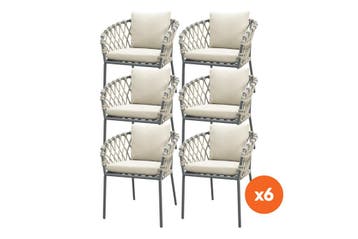 Set van 6 - Sara dining tuinstoelen - Rope/Antraciet, Verzenden, Nieuw, Overige materialen