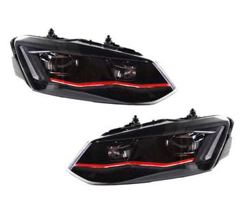 Koplampen VW Polo 6R / 6C 09-17 Full-LED Zwart/Rood, Ophalen of Verzenden, Nieuw